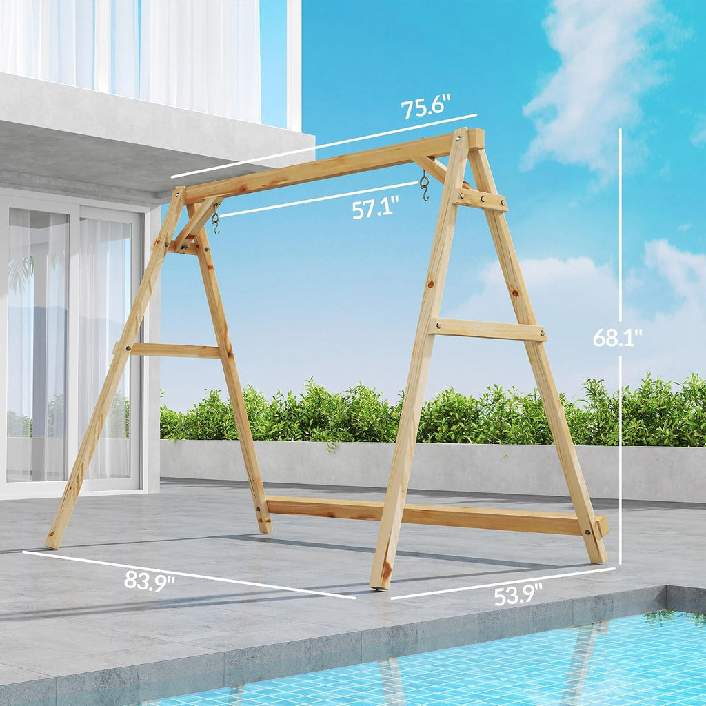 Outsunny 770lbs Porch Swing Frame, Heavy Duty A-Frame Wooden Swing Stand with Reinforced Bars, Freestanding Hanging Chair Stand Only for Porch, Lawn, Garden, Backyard, Teak