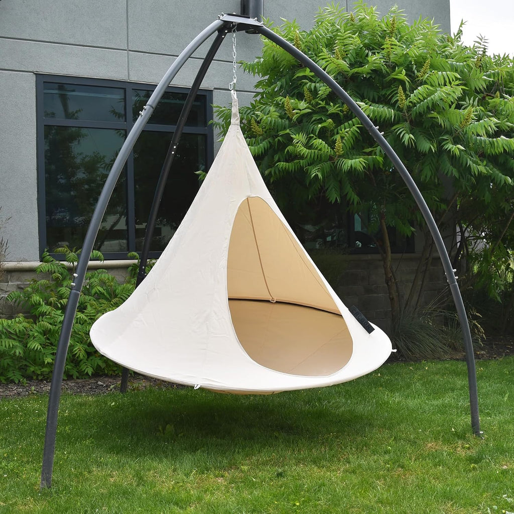 Vivere All Weather Polyester and Cotton Double Hammock Cacoon, Natural White