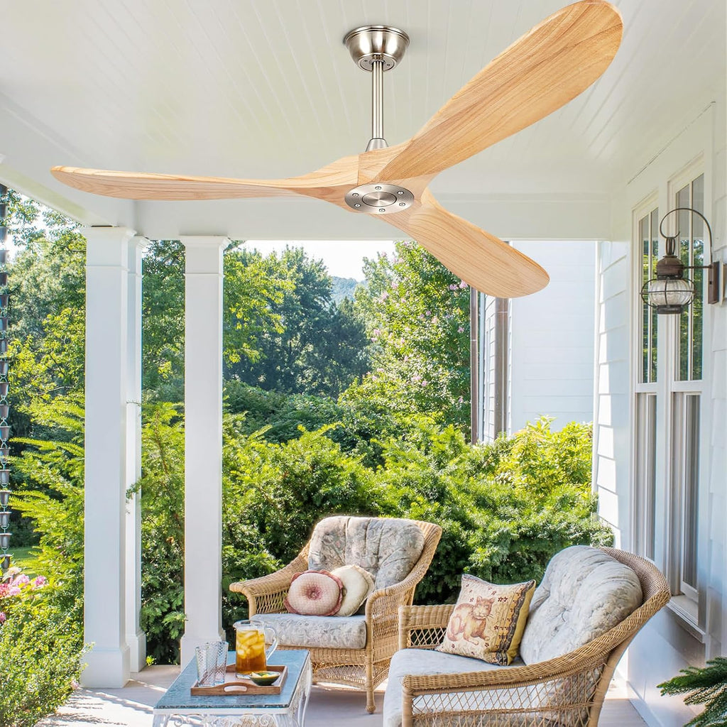 52' Ceiling Fans Without Lights, Solid Wood Ceiling Fan with Remote Control No Light, Modern Ceiling Fan with 3 Blades, Indoor Outdoor Ceiling Fans for Patios, Gazebo(Nature Wood)