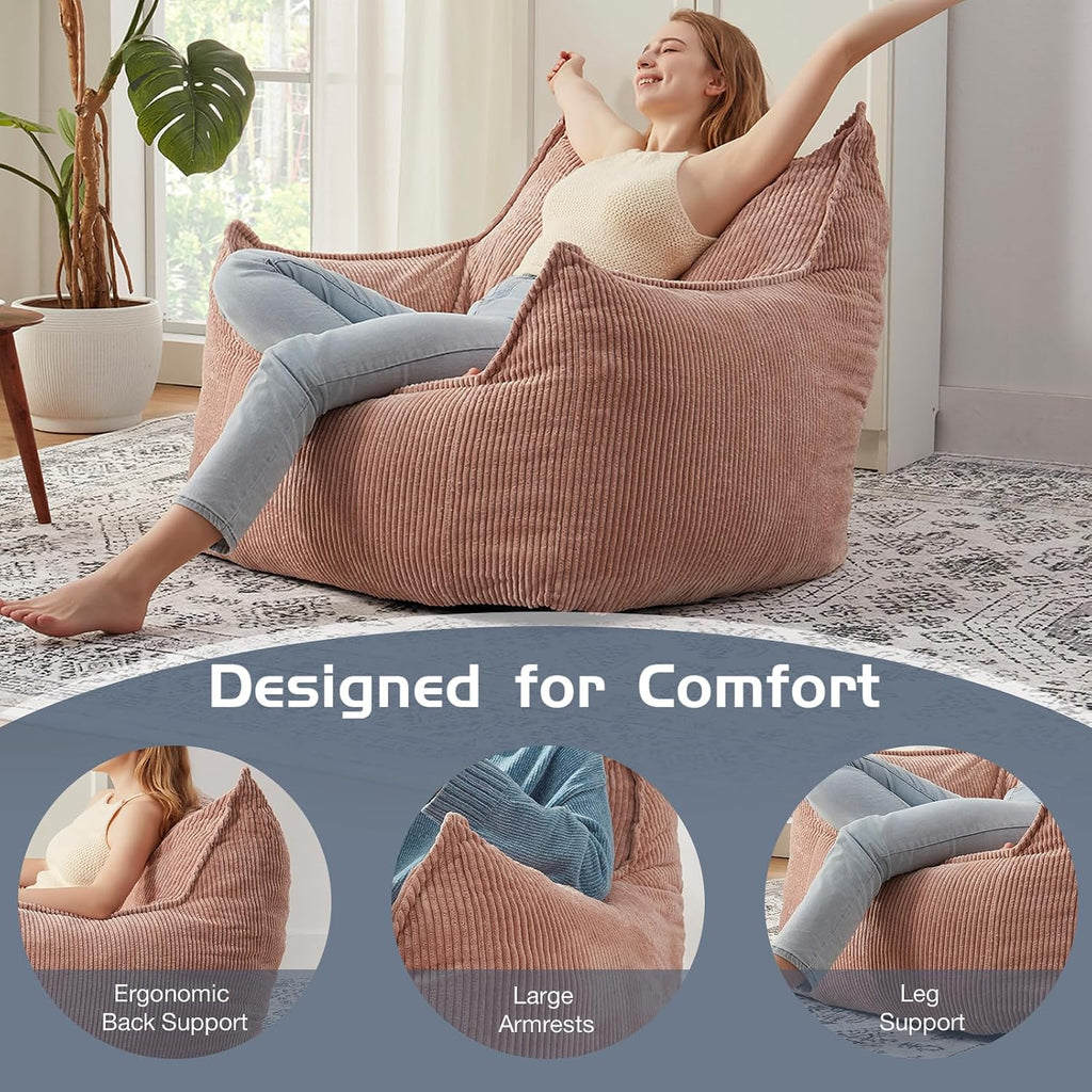 EBENCHICO Giant Bean Bag Chair Sofa for Adults Teens, Comfy Corduroy Large Bean Bag Chairs with Armrests for Bedroom Living Room, Adult BeanBag Lazy Sofa Couch Chairs with Filler Included