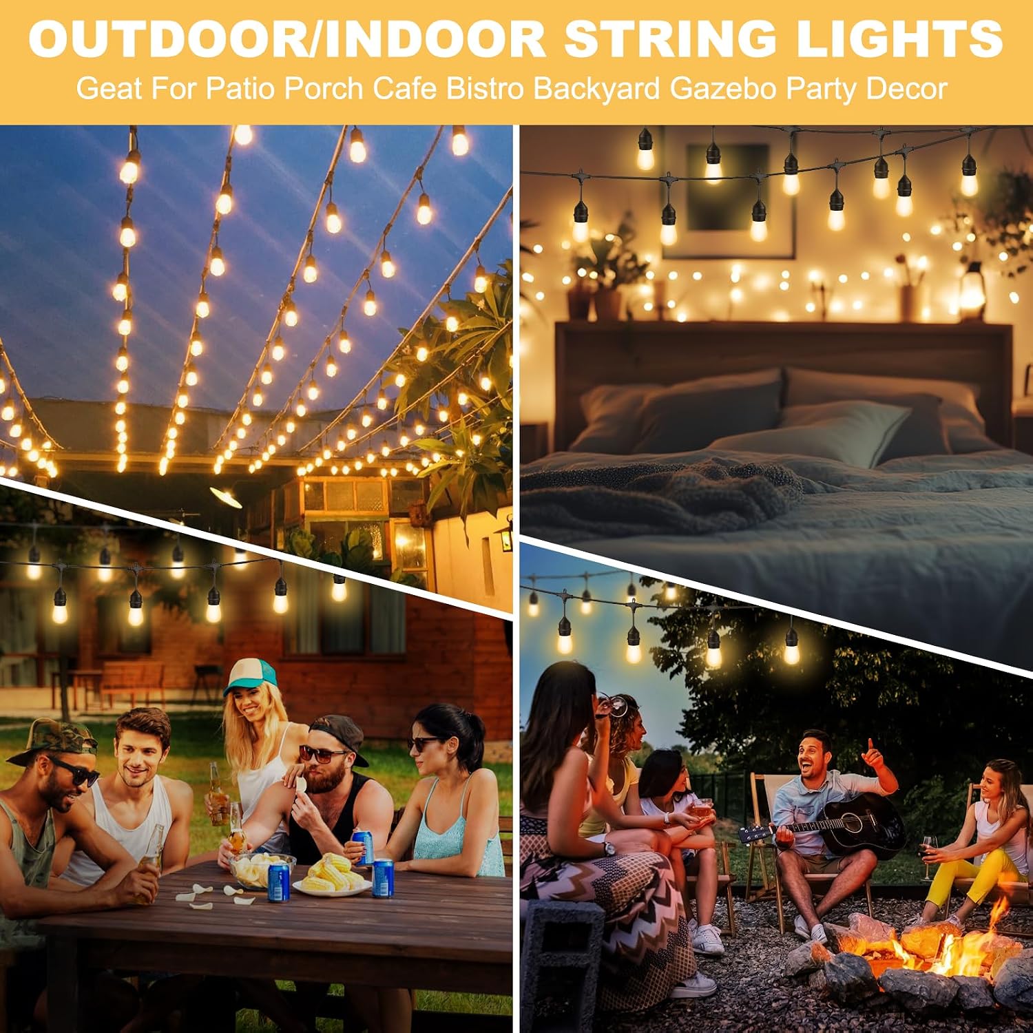 100FT Outdoor String Lights with 64+4 Bulbs (1.5FT Bulbs Spacing), Remote & Dimmer, Commercial Patio String Lights with 3 Mode Light & Timing, IP65 Waterproof, 100PC Mounting Ties for Outside