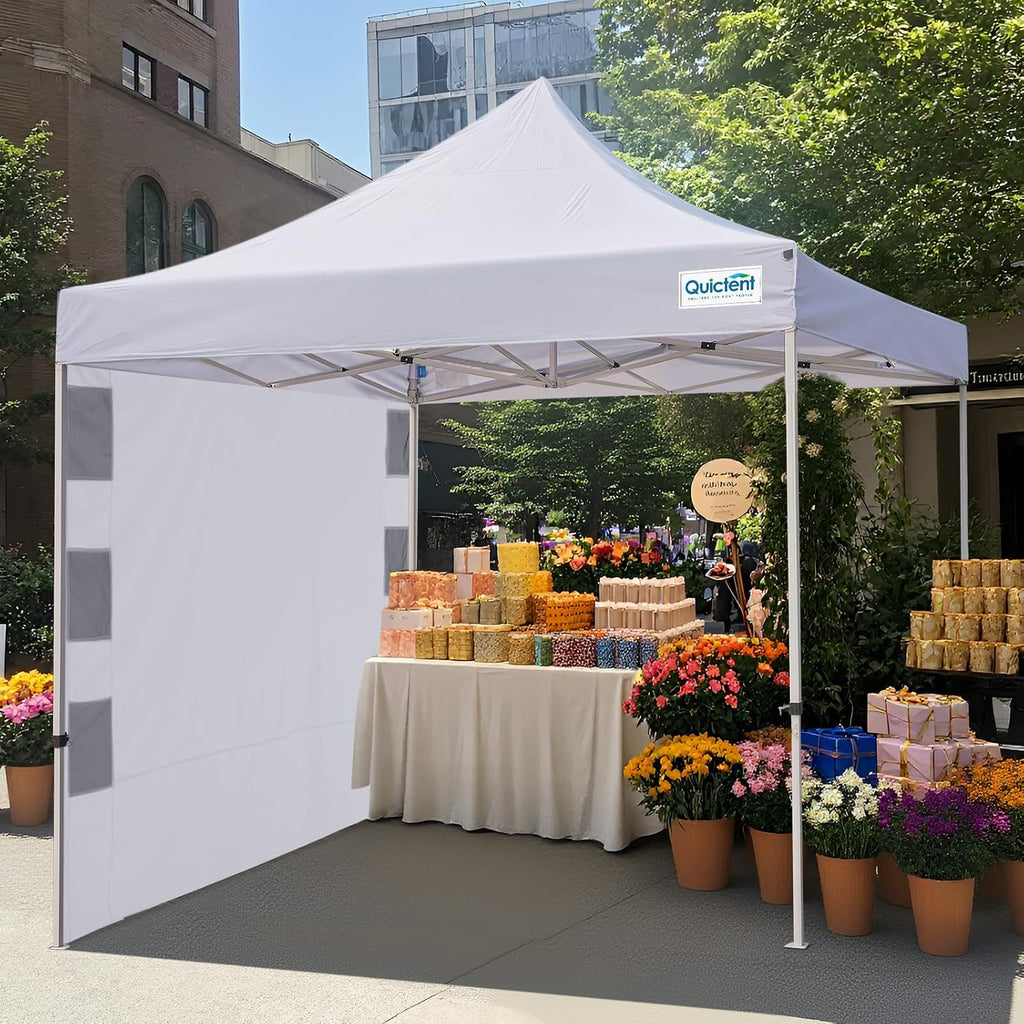 Quictent 10x10 Heavy Duty Pop up Canopy Tent, Easy up Commercial Instant Shelter with Wheeled Bag for Outdoor, Parties, Markets, Camping, 500D Silver Coated UPF 50+ Sun Shield