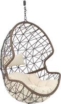 Sunnydaze Danielle Hanging Egg Chair - Resin Wicker Basket Design - Outdoor Use - Includes Beige Cushion