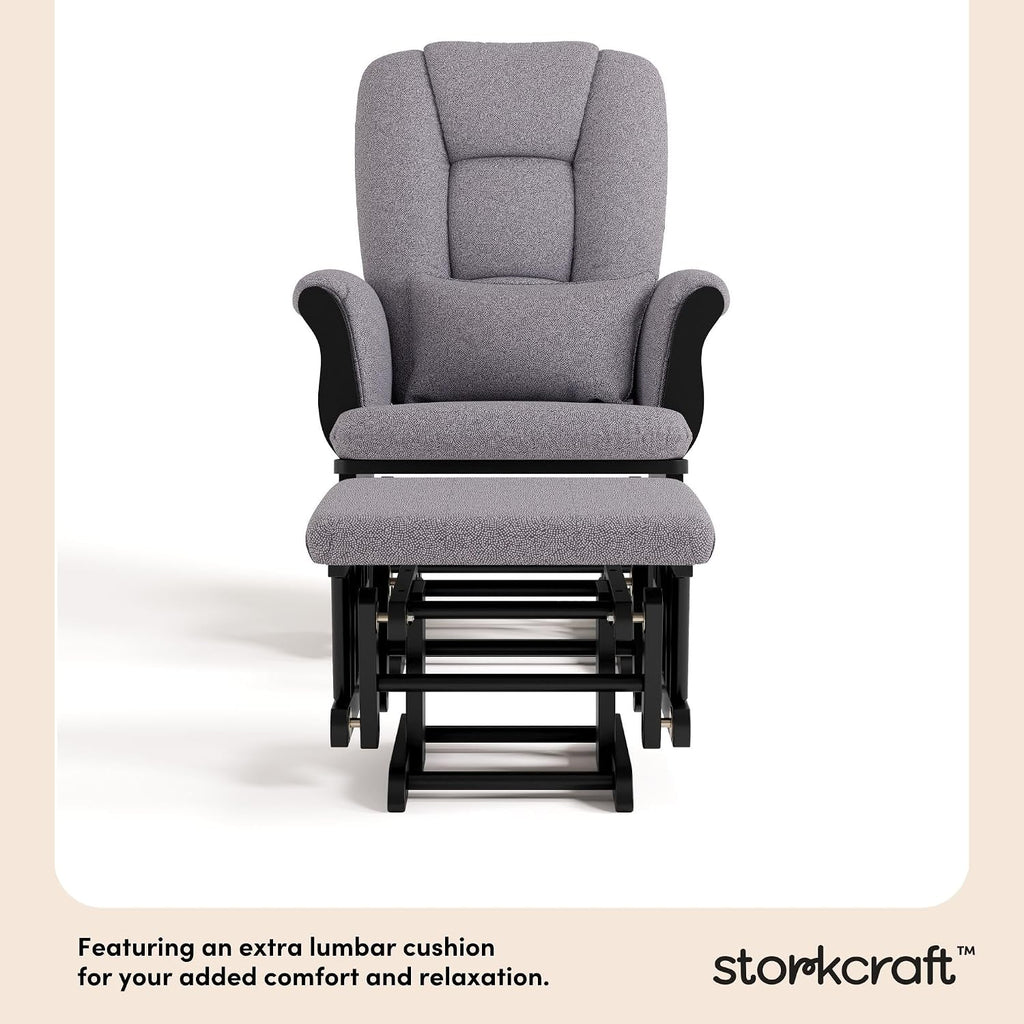 Storkcraft Tuscany Custom Glider and Ottoman with Free Lumbar Pillow (Black/Slate Gray Swirl) - Cleanable Upholstered Comfort Rocking Nursery Chair with Ottoman