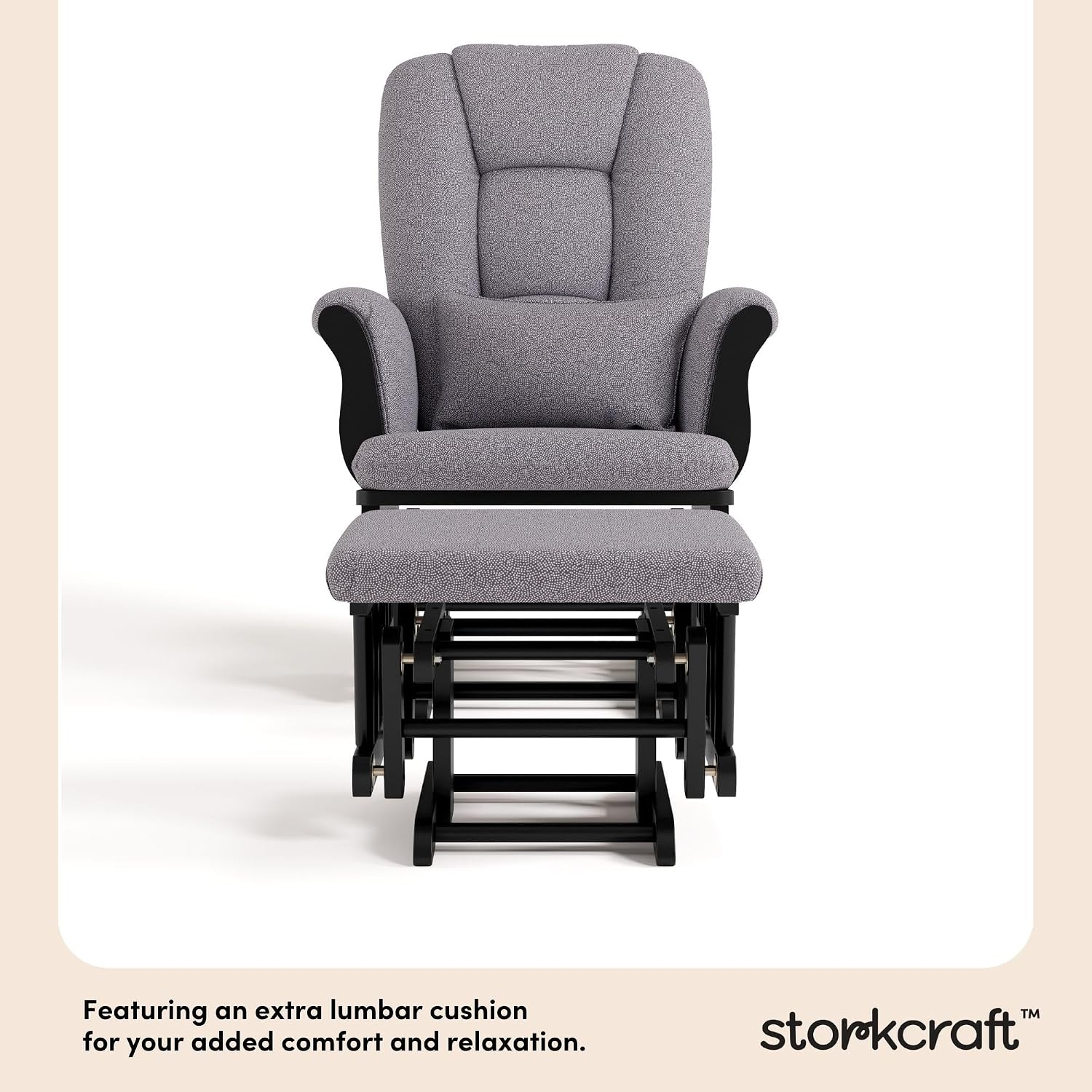 Storkcraft Tuscany Custom Glider and Ottoman with Free Lumbar Pillow (Black/Slate Gray Swirl) - Cleanable Upholstered Comfort Rocking Nursery Chair with Ottoman