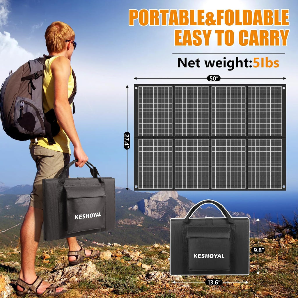 100W Portable Solar Panel, Foldable Monocrystalline Solar Charger with 18V DC & USB Outputs, IP65 Waterproof Folding Solar Panels for Portable Power Station, Camping, RV, Off-Grid, Hiking