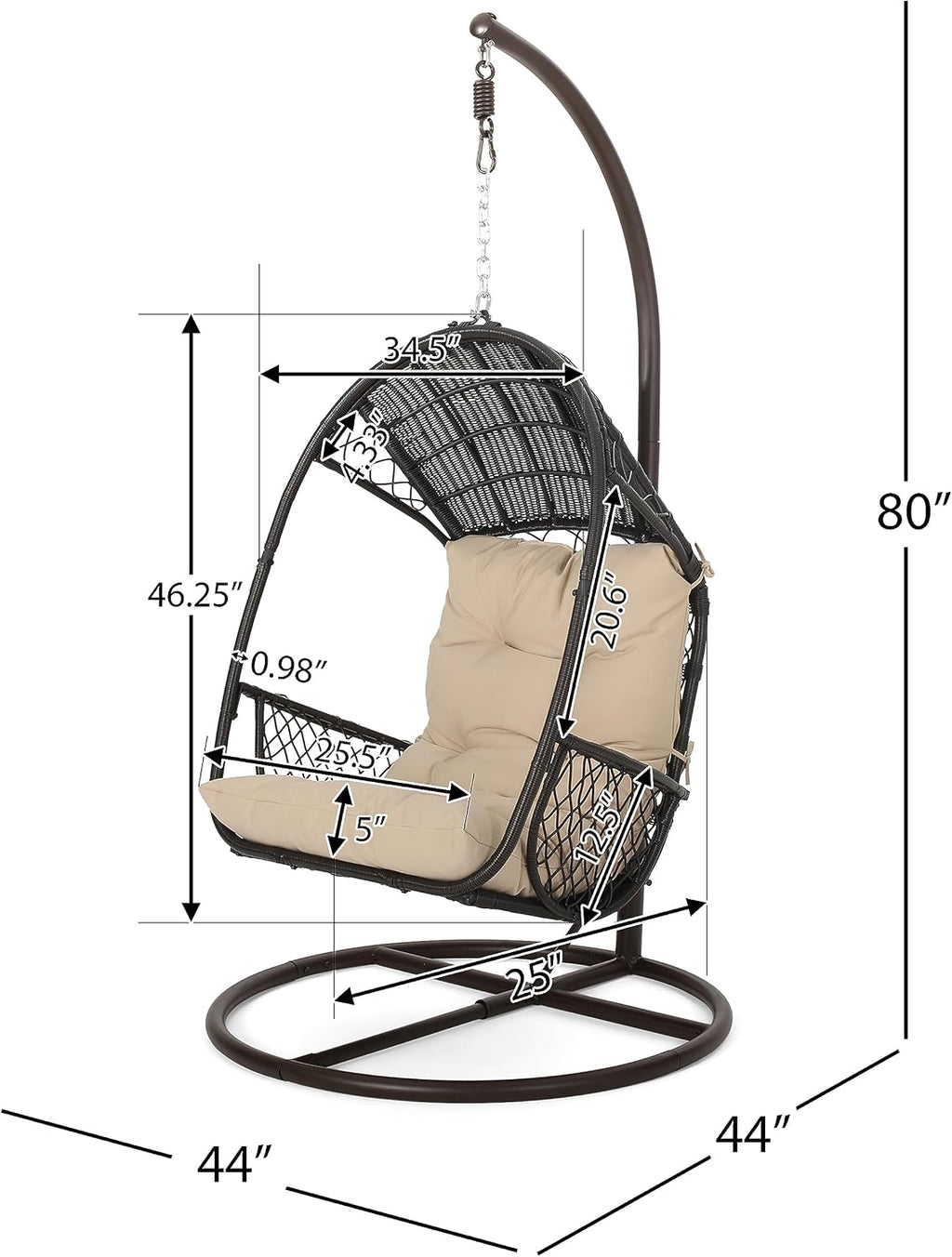 Christopher Knight Home Amanda Wicker Hanging Chair with Stand, Brown, Tan