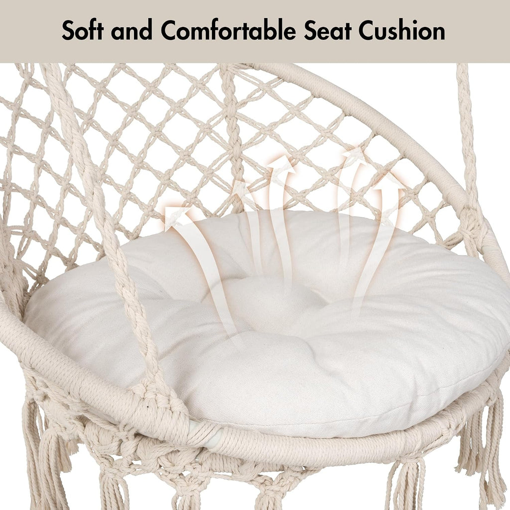 ANOW Macrame Hammock Chair with Stand for Outside, Heavy Duty Hanging Chair Stand with Swing Chair, Includes Seat Cushion, Max 400 Lbs, Natural