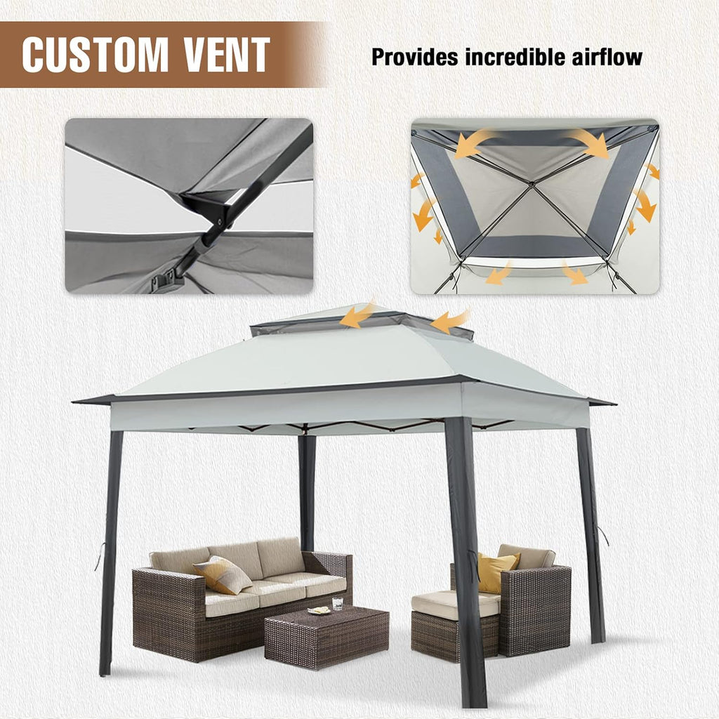 11x11 Pop Up Gazebo Tent with Mesh Netting, Instant Outdoor Canopy with UPF 50+ UV Protection, Water Resistant, Gray