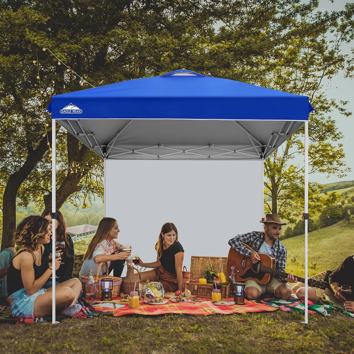 EAGLE PEAK Commercial Canopy 8x8 Pop Up Canopy Tent with 1 Sidewall, Easy Setup Heavy Duty Instant Event Shelter for Vendors & Markets, Outdoor Sun Shade, Blue