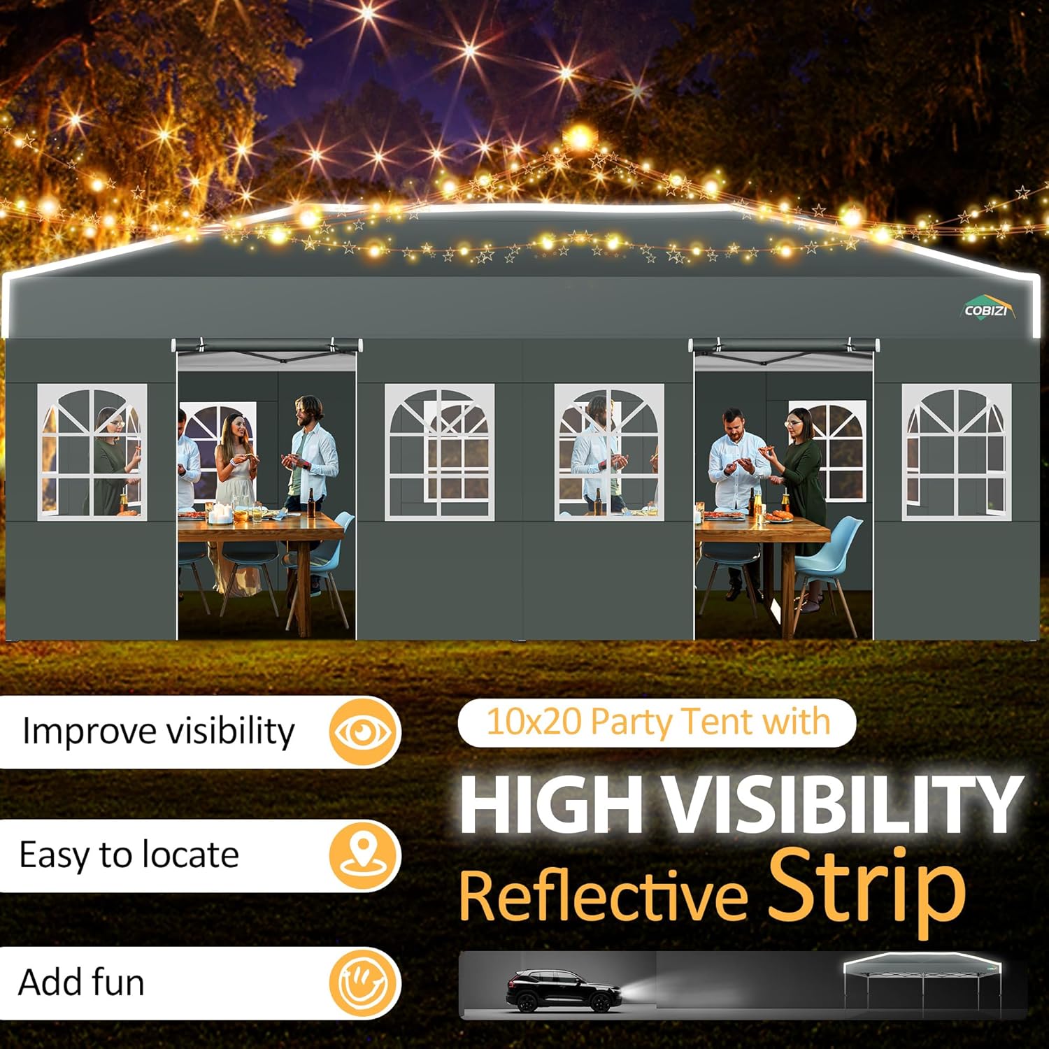 COBIZI 10x20 Pop Up Canopy with 6 Sidewalls One Push Setup Outdoor Event Shelter Waterproof UPF 50+ Gazebo Tent with Carry Bag,Air Vent,Sandbag for Commercial, Wedding, Party,Grey