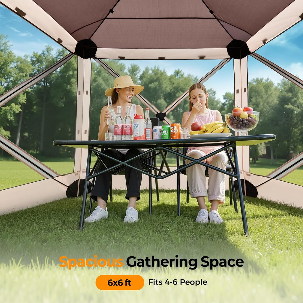 Tecoom 6x6ft Pop Up Gazebo Tent, 4-Sided Canopy Shelter Tent with Mesh Windows for Camping, Portable Large Shade Tents with Siedwalls, Carrying Bag and Stakes for Outdoor, Garden, Lawn, and Backyard