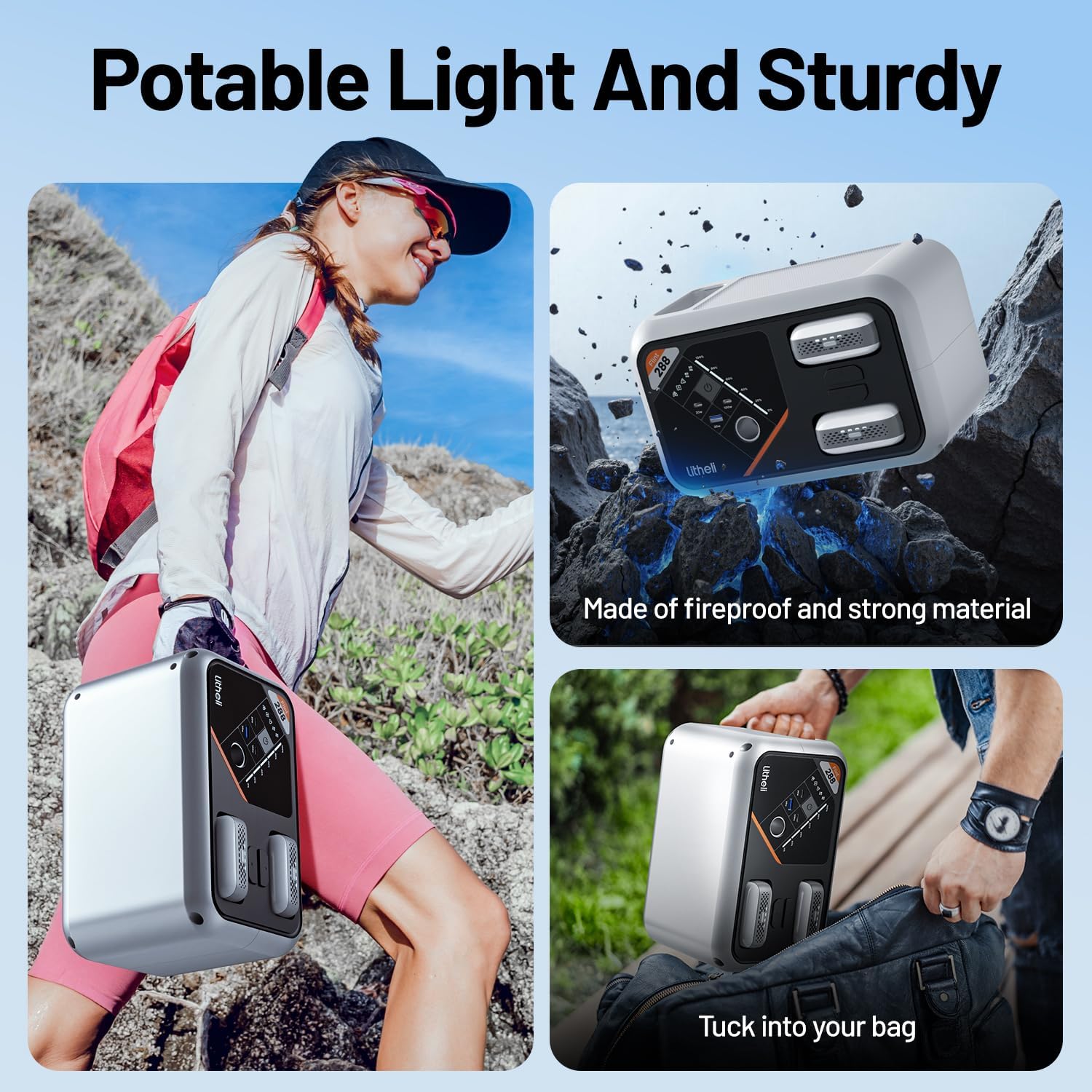 Litheli 288 Series Portable Power Station 287Wh, Lithium Battery Solar Generator（2 x 74Wh Battery Pack Shipped Separately), 300W AC Outlet, 0-95% in 50Min, Power Bank for Outdoor Emergency RV Van