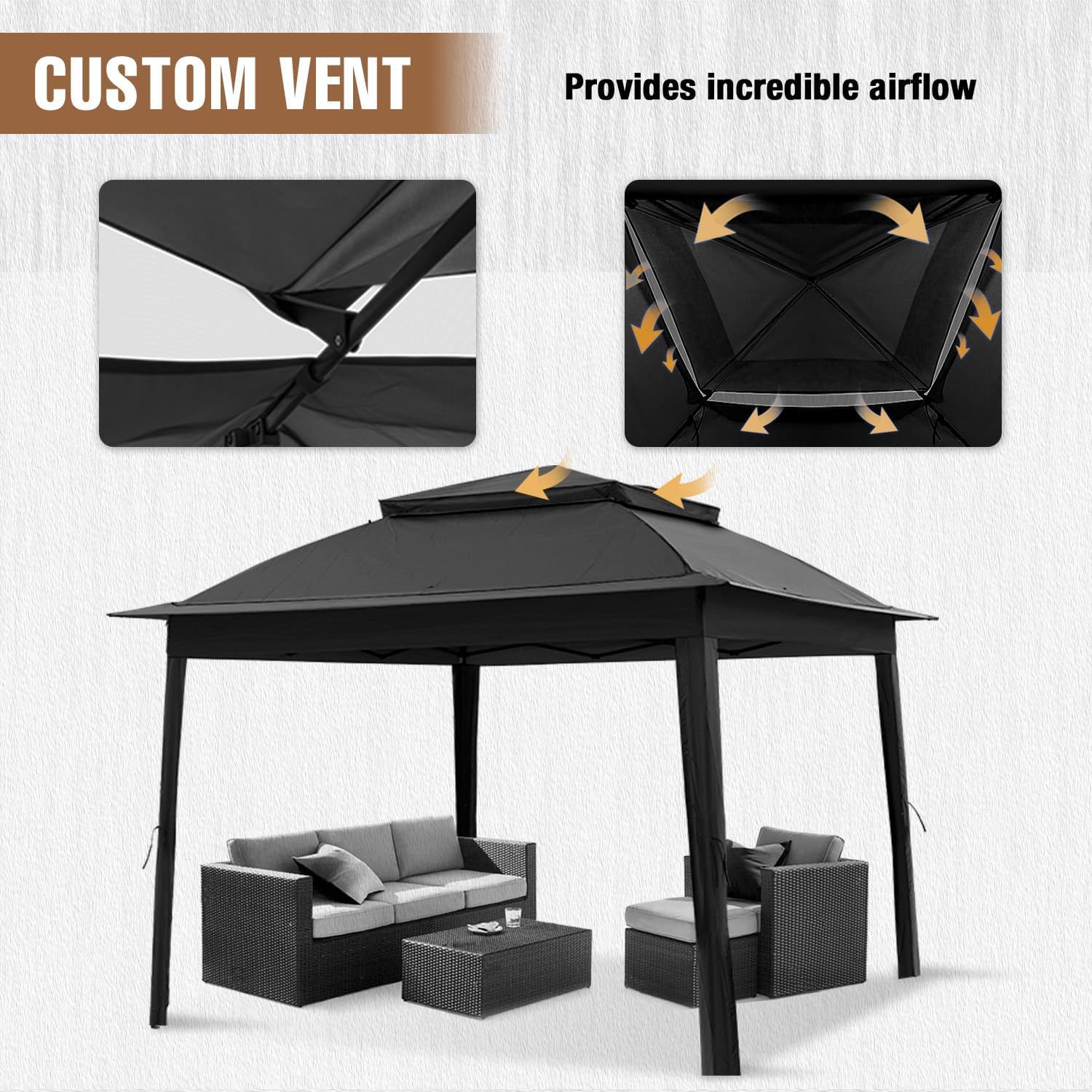 11x11 Pop Up Gazebo Tent with Mesh Netting, Instant Outdoor Canopy with UPF 50+ UV Protection, Water Resistant, Black
