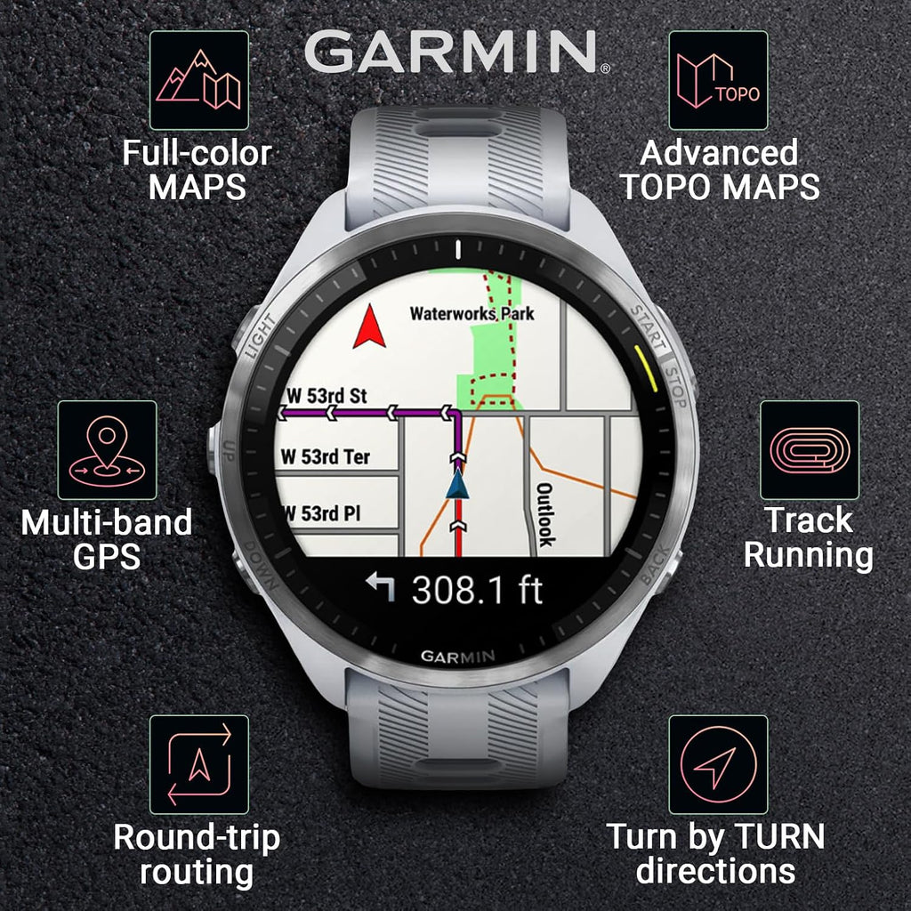 Garmin Forerunner 965 Premium GPS Running and Triathlon 47mm Smartwatch with AMOLED Touchscreen Display, Titanium Bezel Whitestone Silicone Band Black Earbuds Bundle, White +Blk EarBuds