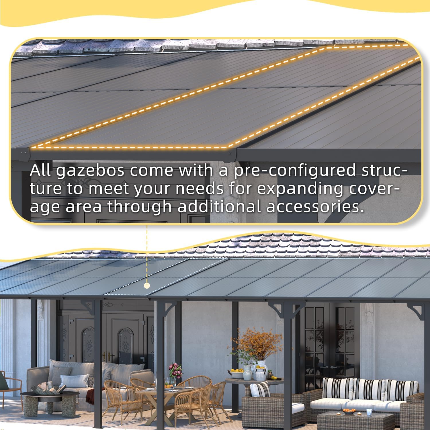 U-MAX 8' x 8' Outdoor Pergola Gazebo, Wall-Mounted Lean to Metal Awnings Gazebos on Clearance for Patio, Large Panel Roof Pergolas and Gazebo for Outdoor Use