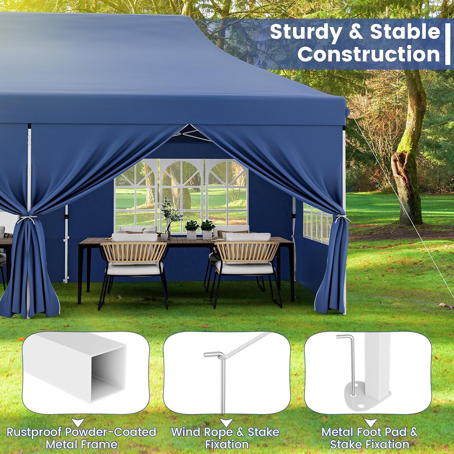 HAPPYGRILL 10x20FT Pop-up Canopy with Detachable Sidewalls, Instant Canopy Tent with Carrying Bag, UPF50+ Sun Protection, Easy Setup Gazebo for Outdoor Party Wedding, Blue