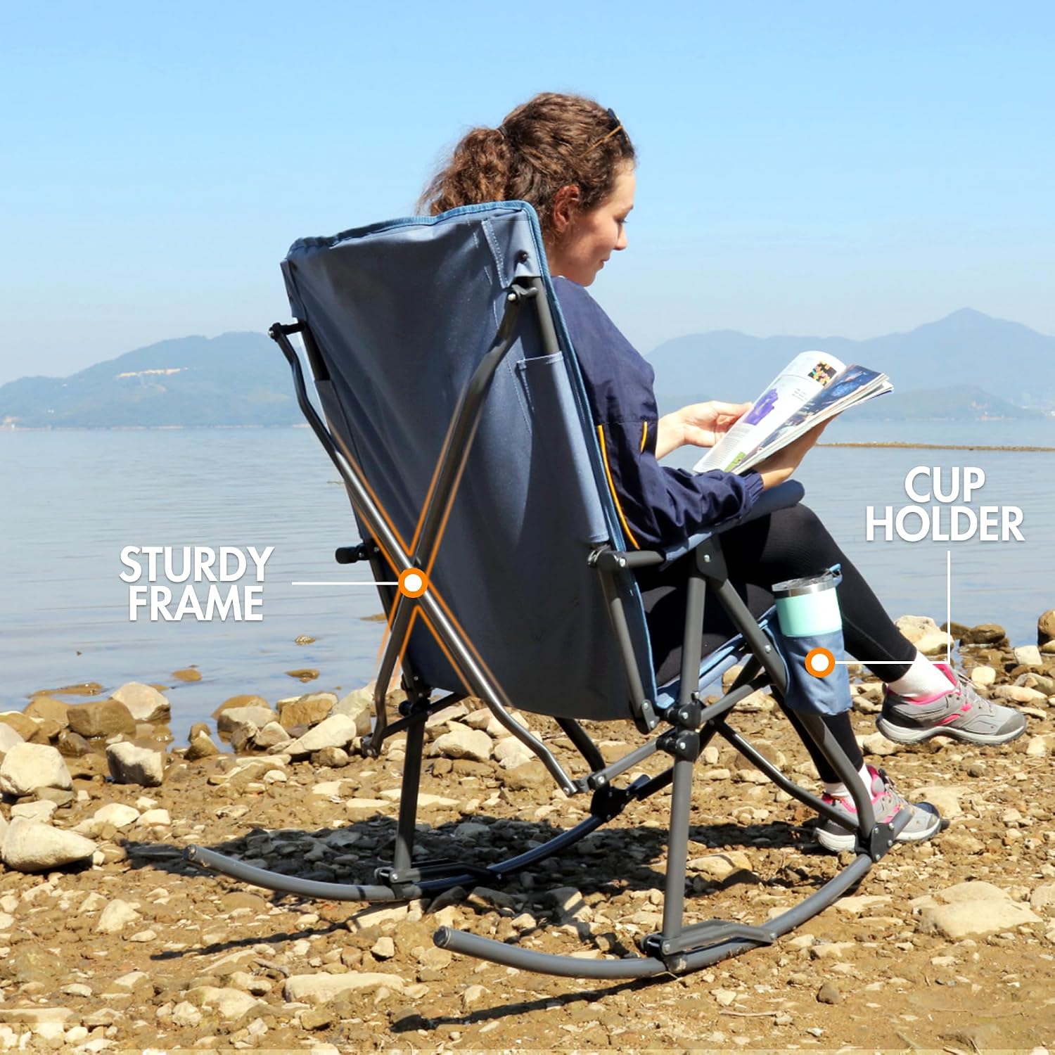 PORTAL Oversized Folding Rocking Camping Chair Portable Outdoor Rocker with High Back Hard Armrests Carry Bag, Supports 400 lbs
