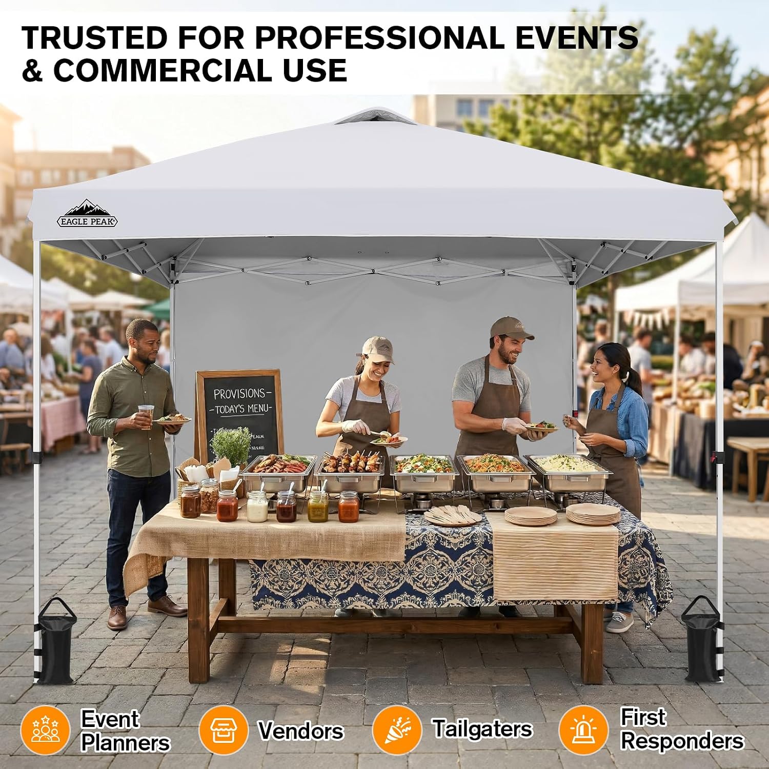 EAGLE PEAK Commercial Canopy 10x10 Pop Up Canopy Tent with 1 Sidewall, Easy Setup Heavy Duty Instant Event Shelter for Vendors & Markets, Outdoor Sun Shade, White