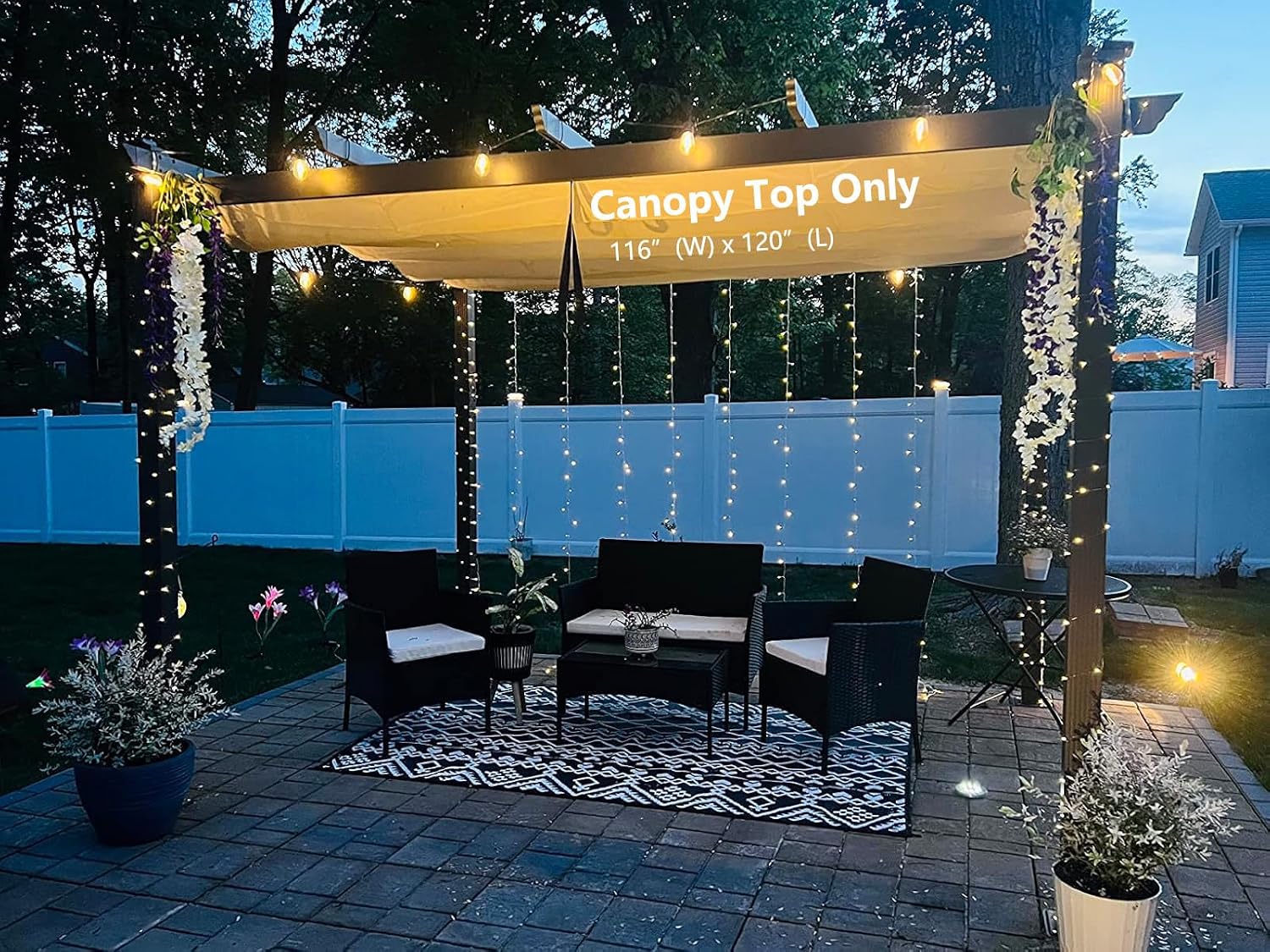 Pergola Shade Cover Replacement Canopy Top Compatible with 10 X 12 ft 6-Bar Pergola Frames - Beige (Canopy Size 116' W x 120' L, Canopy Top Only)