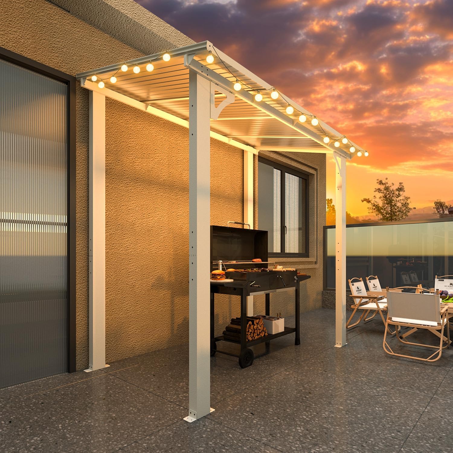 AECOJOY 8' x 5' White Gazebo Outdoor Pergola for Patio, Lean to Hard Top Grill Gazebo Shelter Pergolas and Gazebos Clearance with Roof, Small Wall-Mounted Heavy Duty Awnings for Patio, Decks, Backyard