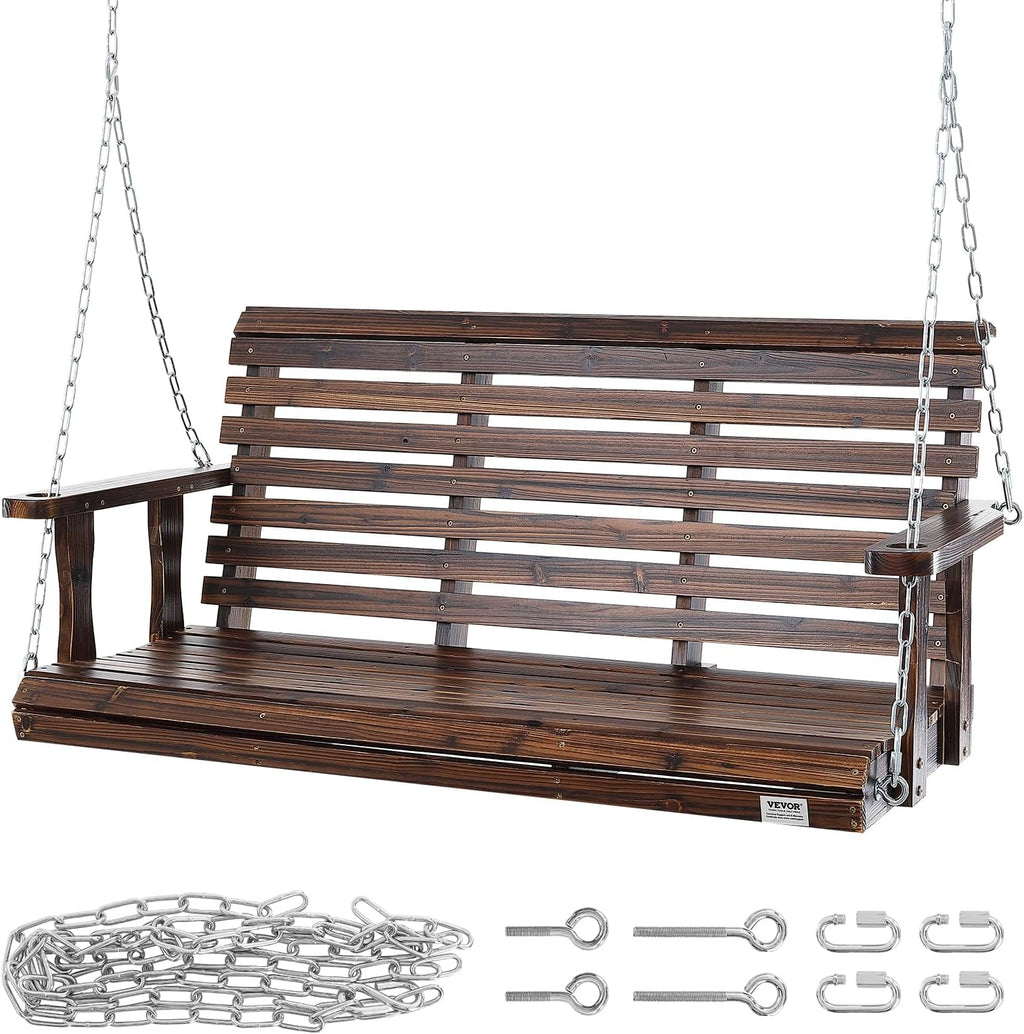 VEVOR Outdoor Wooden Porch Swing, 880lbs 4.5FT Heavy Duty Haning Porch Swings Bench Chair for Patio, Garden and Courtyard
