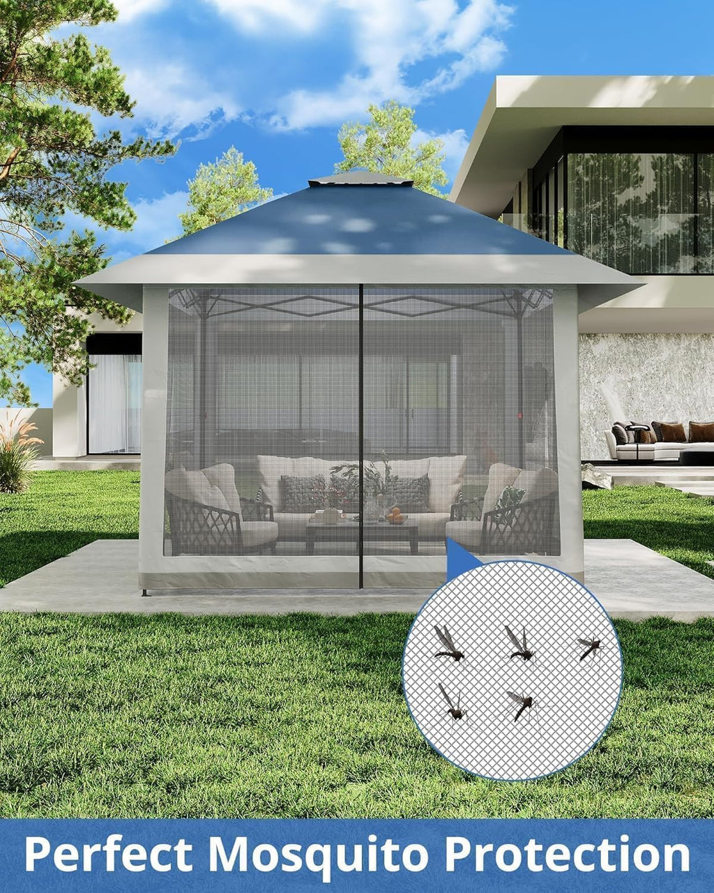 Pop Up Gazebo with Mosquito Netting - 13x13ft Canopy with Mosquito Net,Portable Instant & UV-Resistant Waterproof Gazebo Canopy for Backyard, Garden, Camping (Adjustable Height)