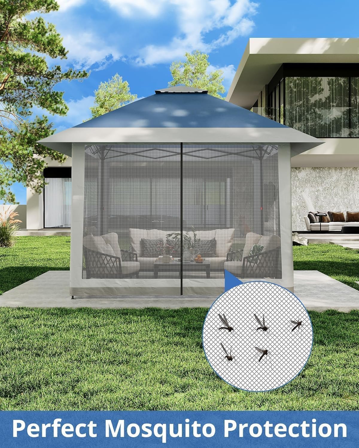Pop Up Gazebo with Mosquito Netting - 13x13ft Canopy with Mosquito Net,Portable Instant & UV-Resistant Waterproof Gazebo Canopy for Backyard, Garden, Camping (Adjustable Height)