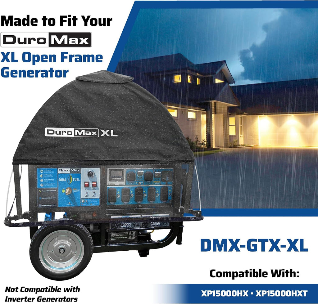 DuroMax DMX-GTX-XL XL Portable Generator Running Cover – Weatherproof Outdoor Vinyl Canopy, Fire- & Wind-Resistant, Universal Open Frame Fit