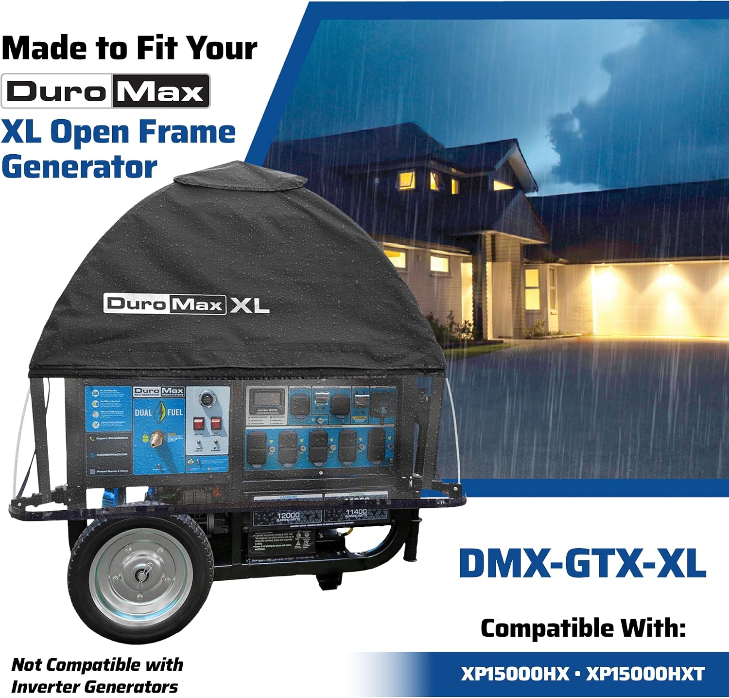 DuroMax DMX-GTX-XL XL Portable Generator Running Cover – Weatherproof Outdoor Vinyl Canopy, Fire- & Wind-Resistant, Universal Open Frame Fit