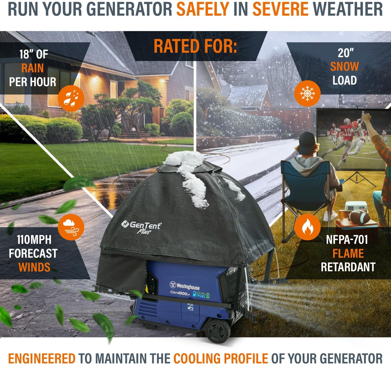 GenTent Inverter Running Cover – Generator Tent for Fully Encased Inverters (Black, Original - Plus)