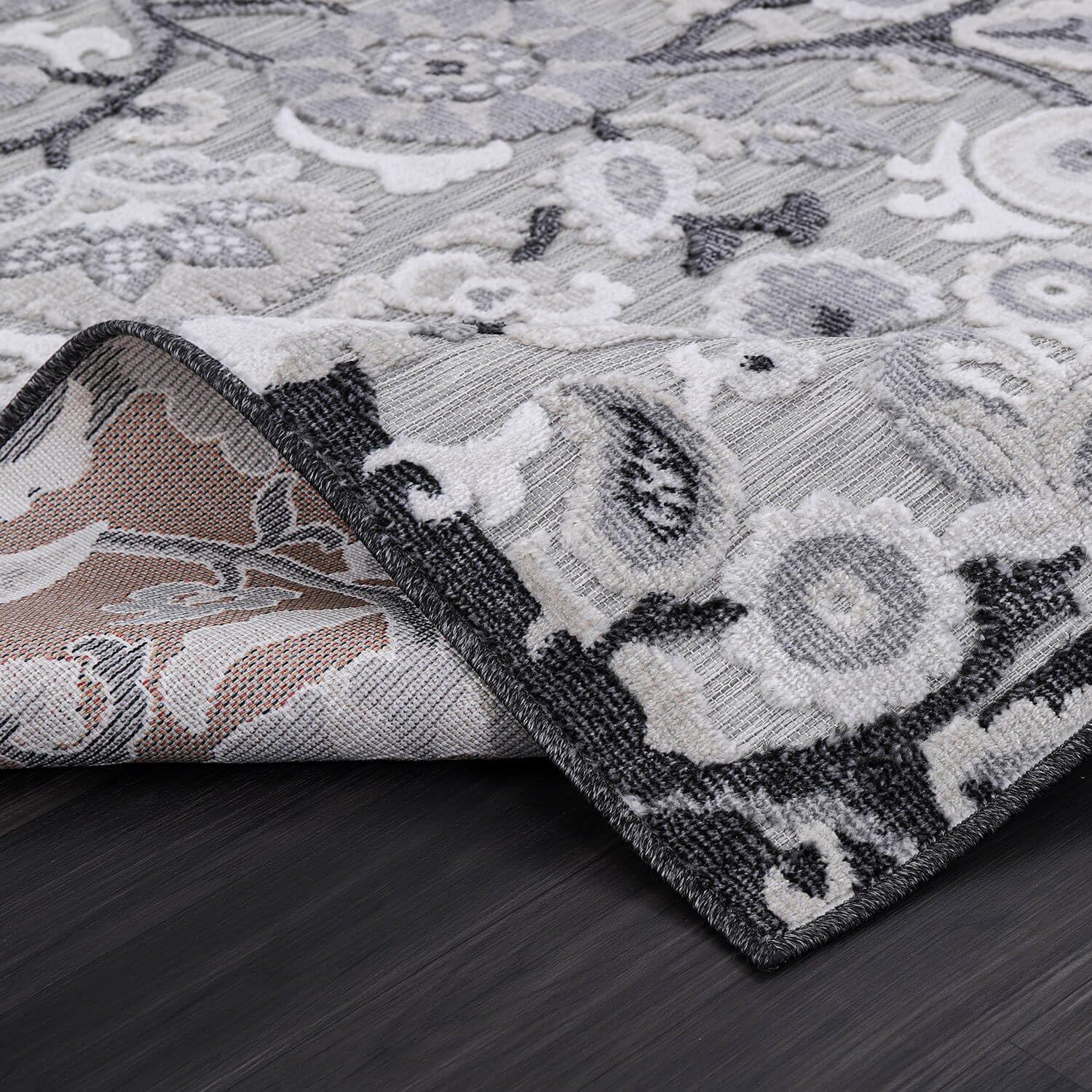 Luul Home Floral Indoor Outdoor Rugs 8x10 Large Area Rug for Living Room, Patio Decor, Kitchen, and Entryway Rug, Washable Stain Resistant Outside Carpet Gray 8 x 10