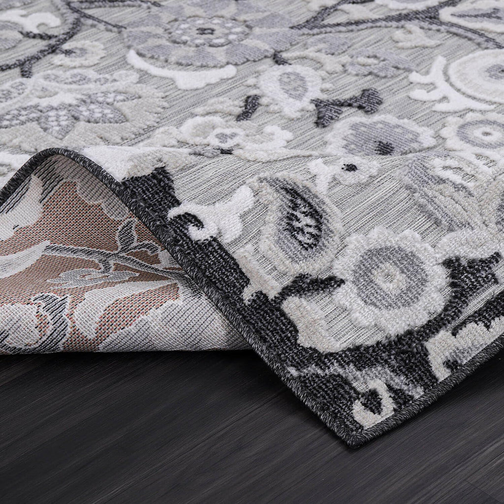 Luul Home Floral Indoor Outdoor Rugs 9x12 Large Area Rug for Living Room, Patio Decor, Kitchen, and Entryway Rug, Washable Stain Resistant Outside Carpet Gray 9 x 12