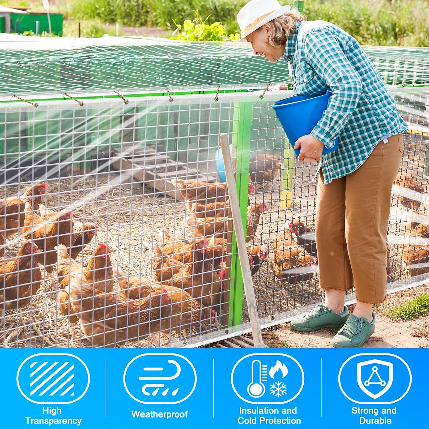 20Mil Clear tarps with Grommets, 10'x16' PVC Plastic Transparent Tarpaulin with Reinforced Edge for Home Garden, Camping, Chicken Coops Cover, Outdoor Clear Vinyl Tarps Heavy Duty Waterproof