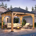 COVERONICS 11' x 13' Wooden Gazebo with Galvanized Steel Roof, Outdoor Spruce Wood Patio Gazebo, Heavy-Duty Hardtop Gazebo for Garden, Poolside, Deck & Backyard