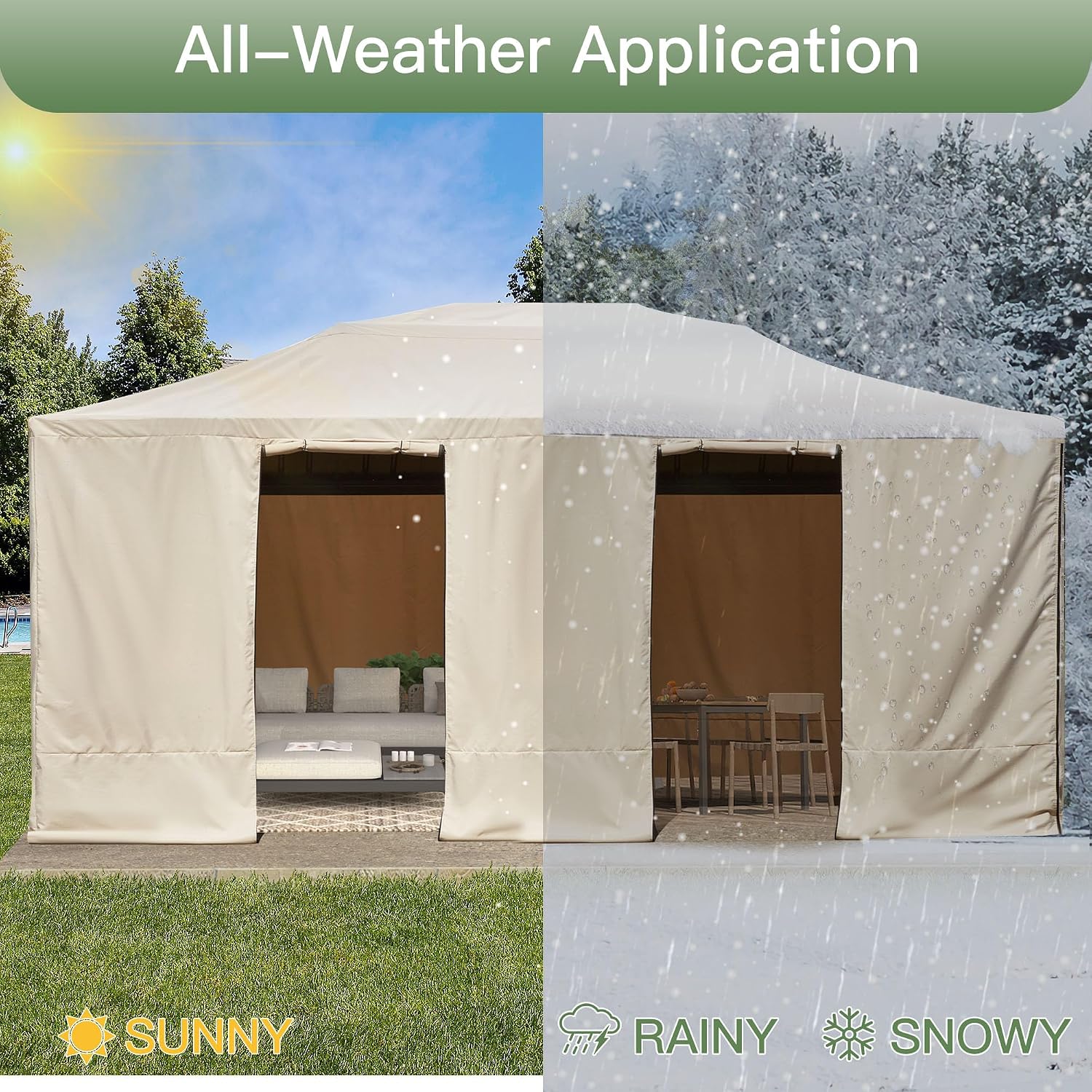 YOLENY Winter Gazebo Cover for 12×20 Hardtop Gazebo, Gazebo Accessories for All Seasons, Transform Your Gazebo for Winter, with Mesh Screens and Doors and Windows (Hardtop Gazebo Not Included), Beige