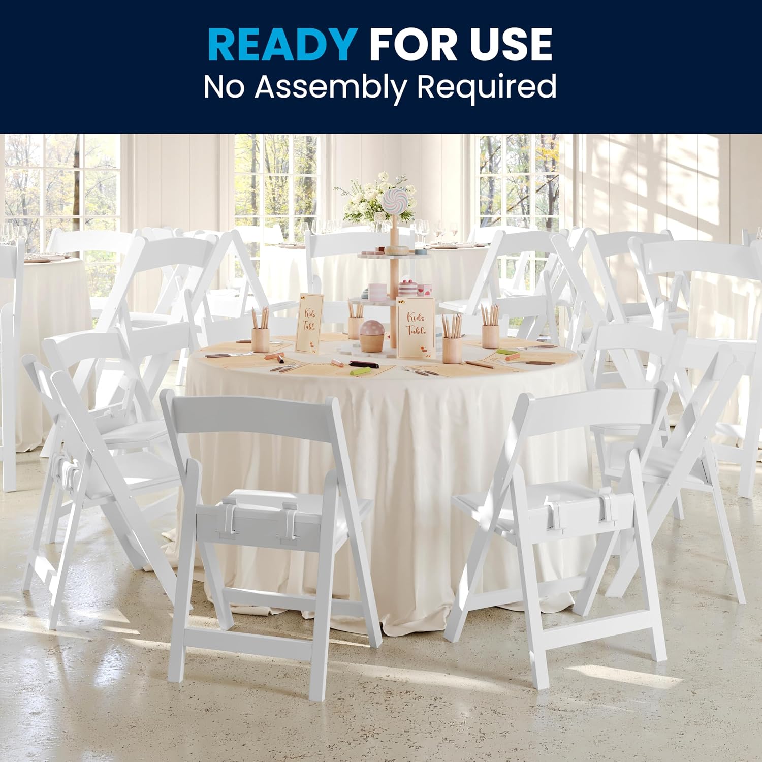 Flash Furniture Hercules Series Kids Padded Folding Chairs for Children, Children's Event Seats with 264-lb. Static Weight Capacity, Set of 10, White