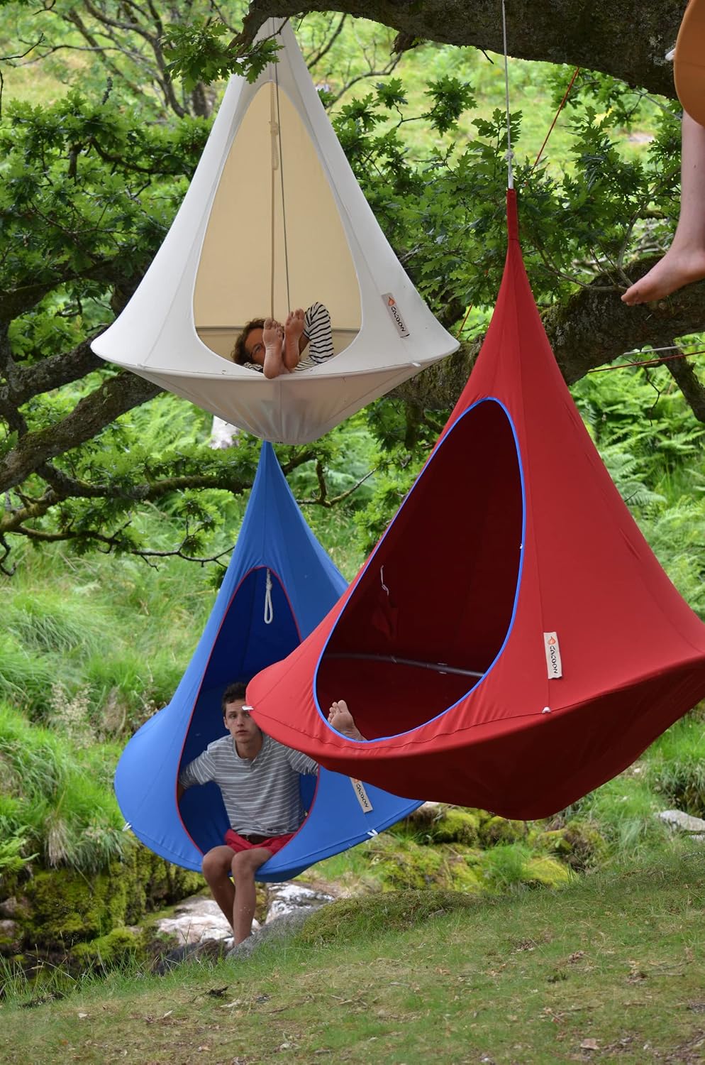 Vivere Double Cacoon Hanging Chair Indoor/Outdoor Polyester Canvas Hammock, Red