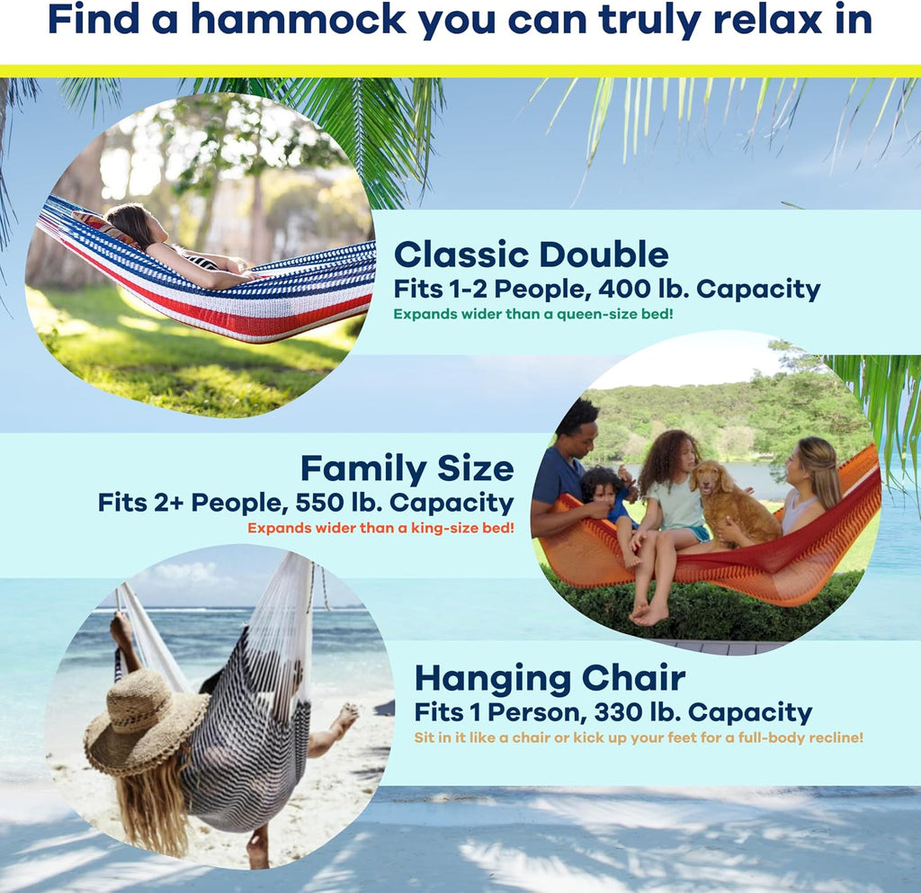 Handwoven Hanging Chair by Yellow Leaf Hammocks - Fits 1 Person, 330lb Max - Kick Back for Full-Body Recline - Weathersafe, Ultra Soft, Hang Anywhere - Color: Stripe Navy Blue - White