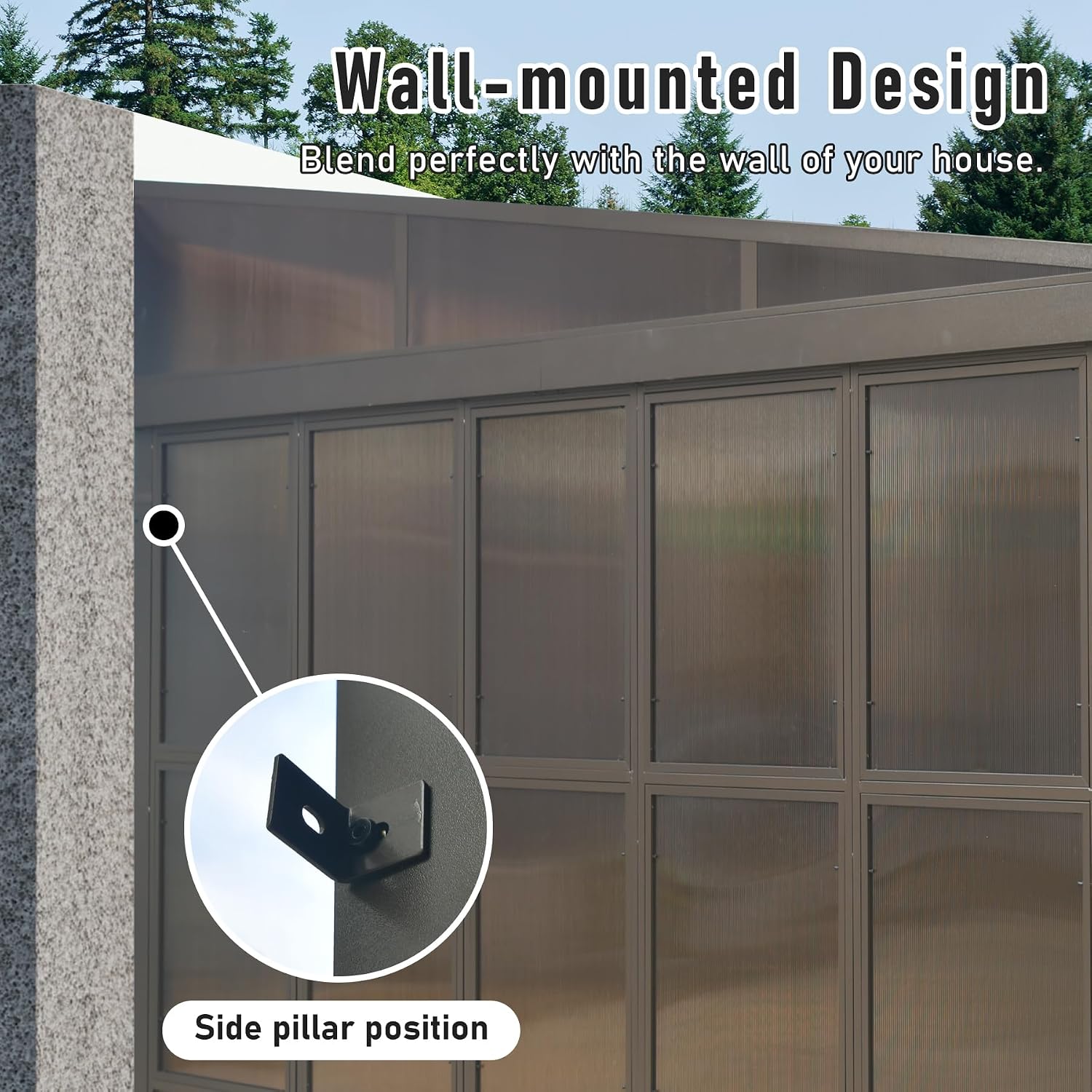 Domi 12x16FT Lean-to Sunroom, Wall Mounted Solarium with Galvanized Steel Sloping Roof, Moveable PVC Screen, Front Door&Side Sliding Door, Outdoor Permanent Gazebo Against Wall Sun Room for Patio Deck