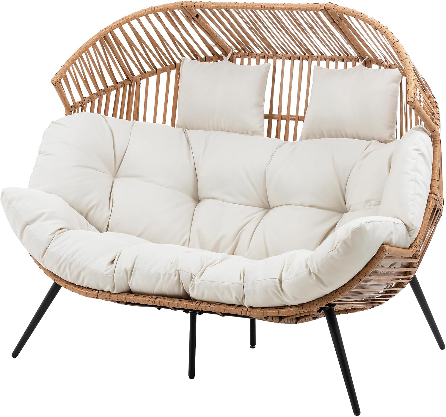 Shintenchi Double Egg Chair Outdoor Rattan Patio Chair with Cushion, Oversized 2 Person Patio Lounge Chairs with Cushion Egg Basket Chair, Egg Seat Indoor Living Room Bedroom Patio Backyard Balcony