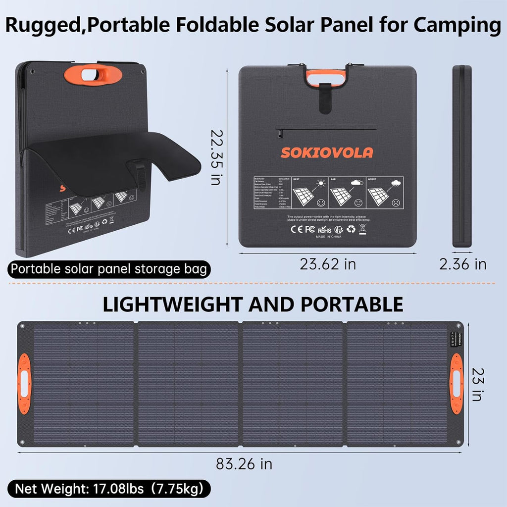 SOKIOVOLA N-Type 16BB 220W Portable Solar Panel for EF/Jackery/Bluetti/Anker Power Station, IP68 Waterproof Foldable Solar Panel ETFE 25% High Efficiency for Outdoor Camping RV Trip