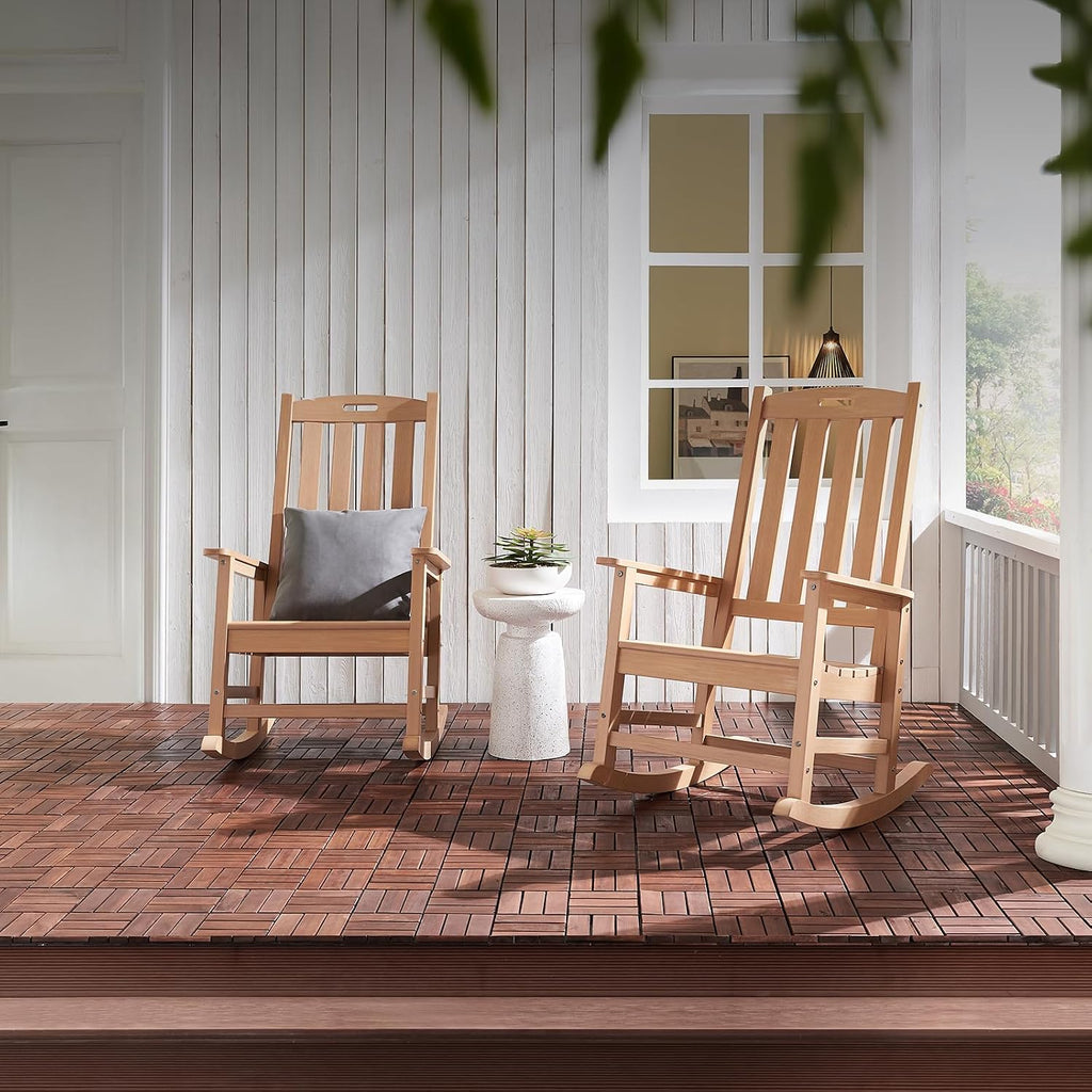 Psilvam Oversized Outdoor Rocking Chair, with 21' Wide Seat and 32' Tall Backrest, Pre-Assembled with Most Components for Effortless Installation (Teak Color)