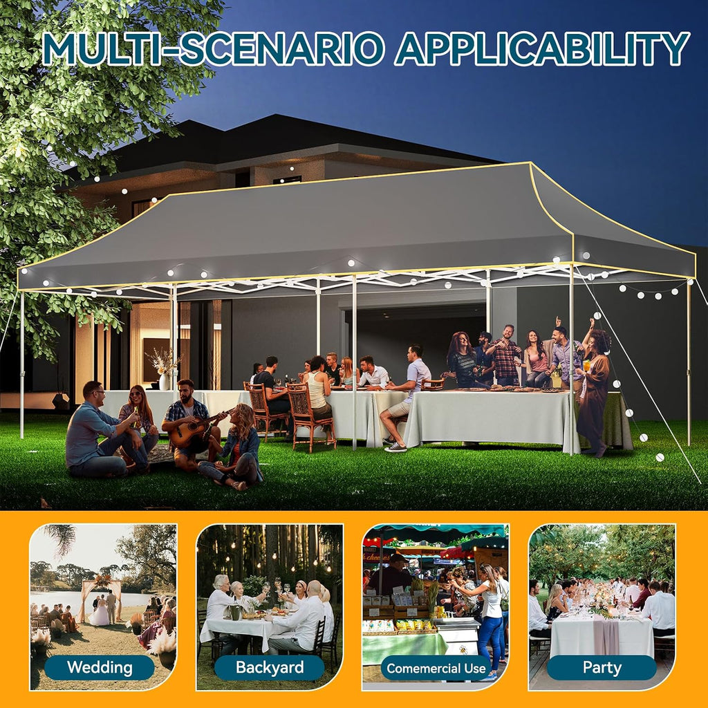 Hoteel 10x30 Pop Up Canopy Tent Heavy Duty Without Sidewalls, Waterproof Party Tent, Easy Set-up Commercial Instant Tents with Roller Bag & Sandbags, Hexagonal Leg (1-Year Warranty)