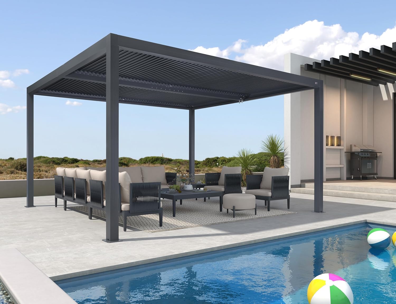 PURPLE LEAF Louvered Pergola 94AS 12' x 14' Outdoor Aluminum Pergola with Adjustable Roof for Deck Backyard Garden Grey Hardtop Gazebo
