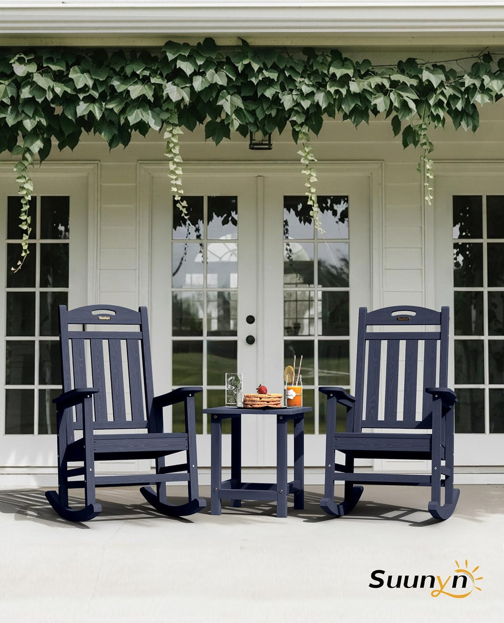 Oversized Outdoor Rocking Chair, High Back Porch Rocker Chair, HDPE All Weather Resistant Rocking Chairs for Patio, 380lbs Weight Capacity, Dark NavyBlue