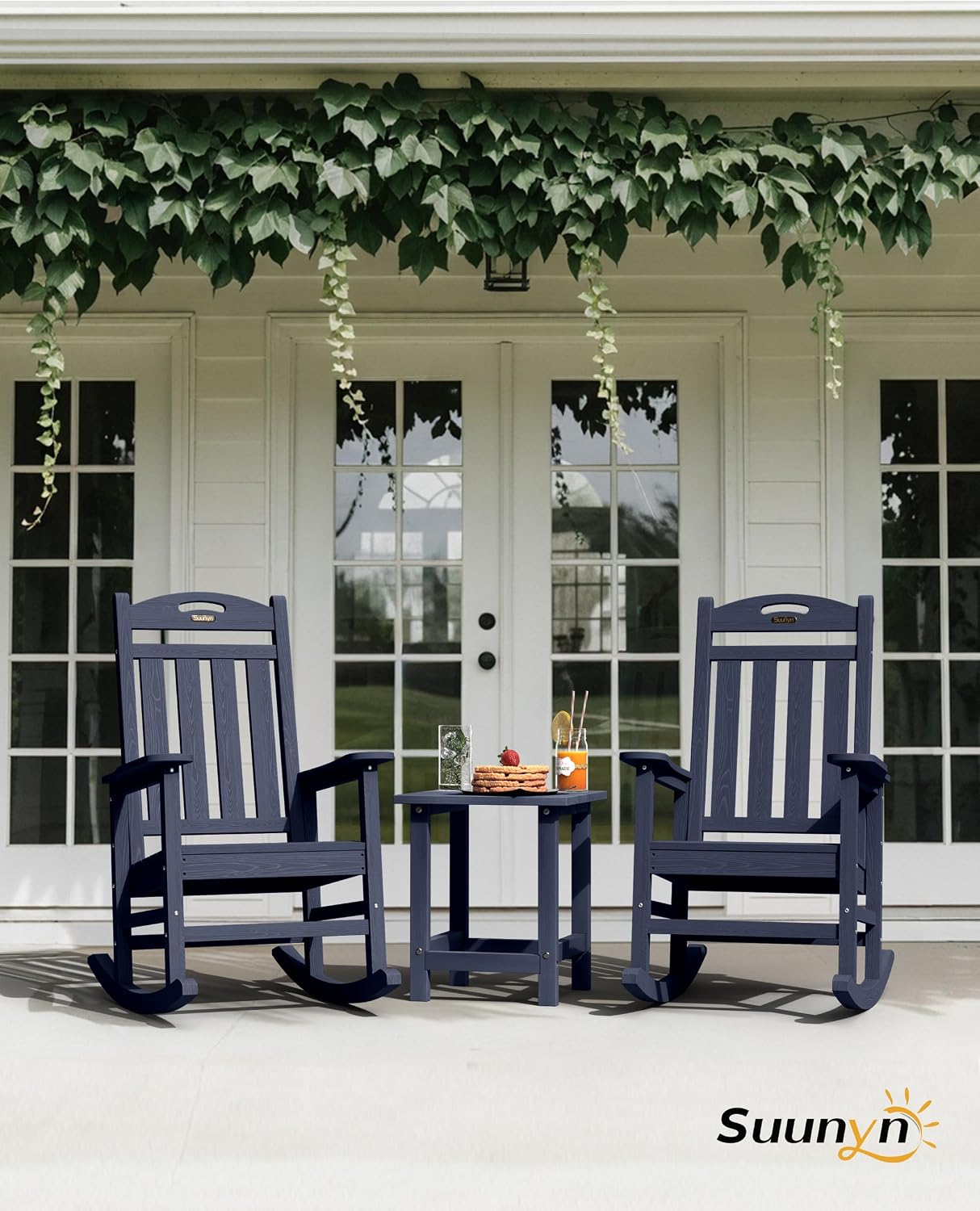 Oversized Outdoor Rocking Chair, High Back Porch Rocker Chair, HDPE All Weather Resistant Rocking Chairs for Patio, 380lbs Weight Capacity, Dark NavyBlue