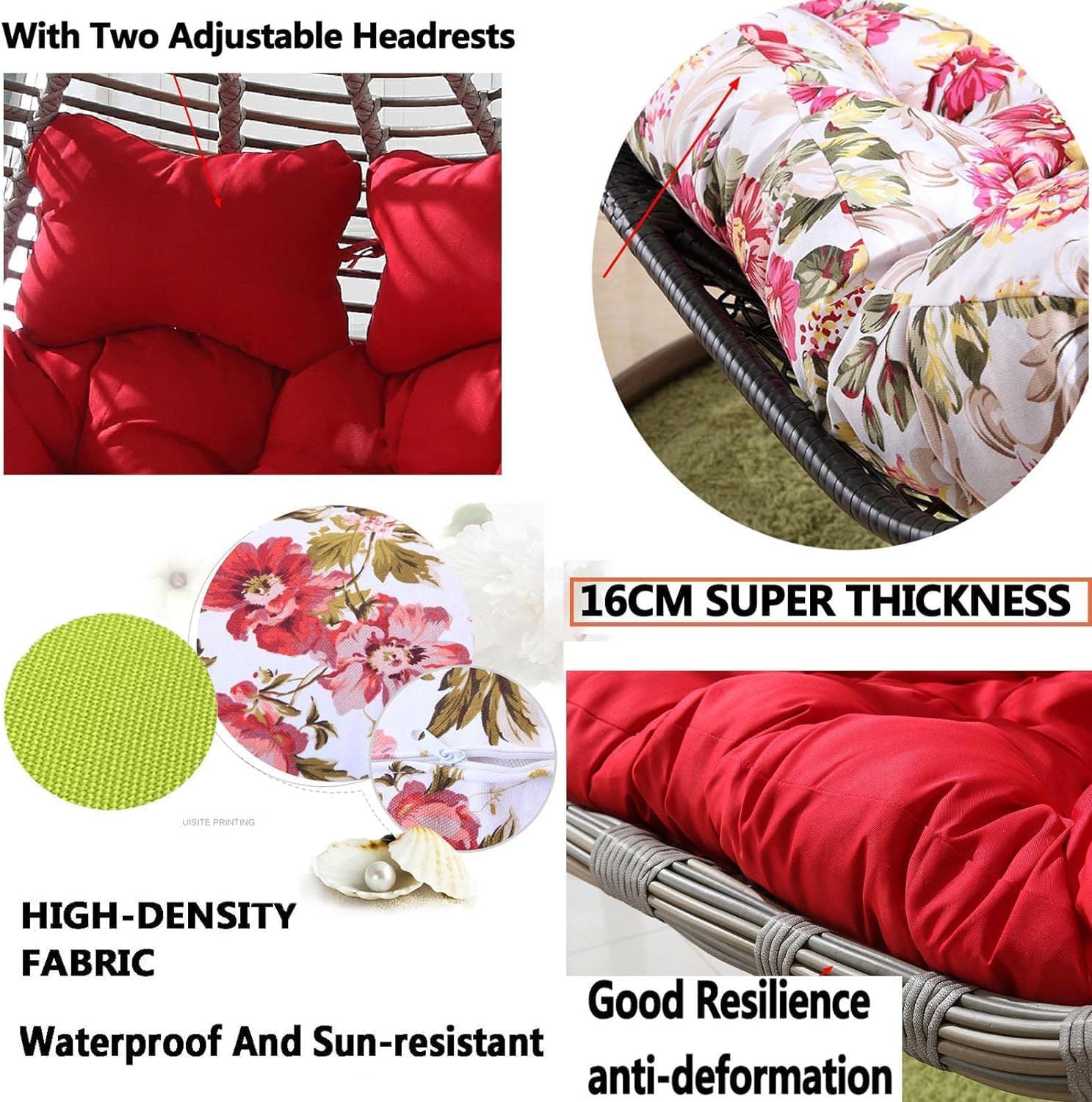 Double Rocking Chair Cushion, Thick Chair Cushion for Hanging Basket Chair, Egg Hanging Chair, Rattan Chair, Wicker Chair Cushion for Indoor Outdoor Patio Garden, Egg Chair Cushion only ( Color : Patt
