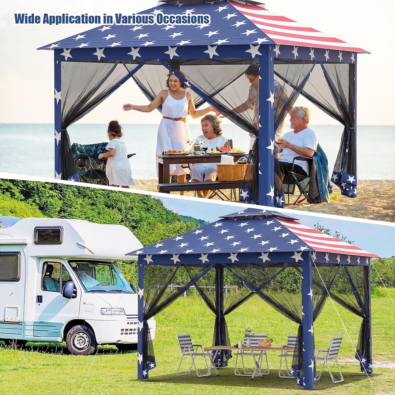 Tangkula 11x11 Ft Pop up Gazebo, 2-Tier Outdoor Patio Gazebo with Netting, Carry Bag, 121 Square Feet of Shade for Backyard, Deck, Poolside
