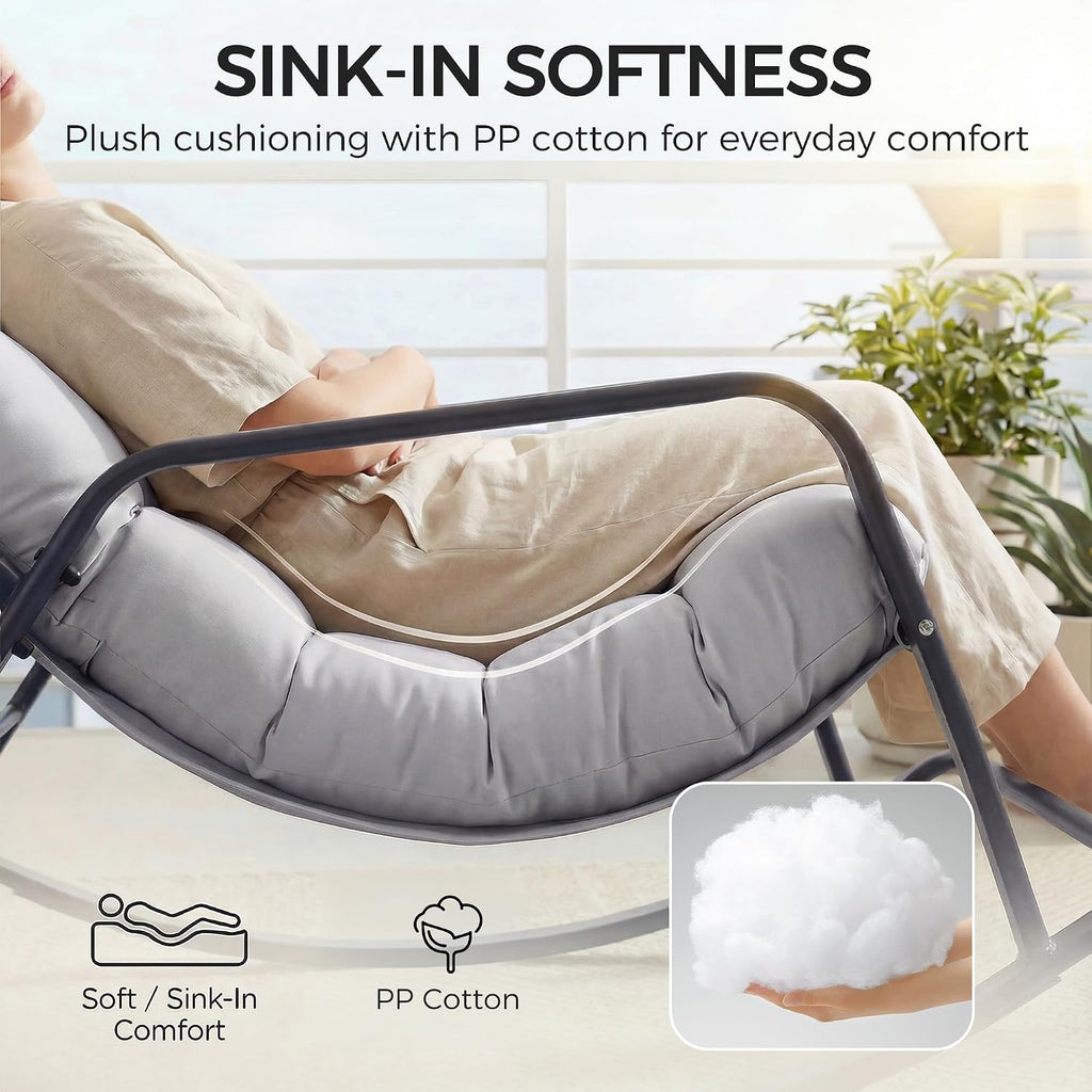 NICESOUL Papasan Rocking Chair with Footrest, Outdoor Rocking Chair with Cushion, Oversized Patio Rocker, Modern Lounge Comfort, Heavy Duty Steel Frame, Indoor Porch Garden, Grey
